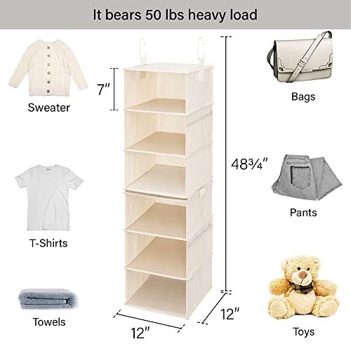 StorageWorks 6-Shelf Closet Organizers, Two 3-Shelf Separable Hanging Shelves for Closet, 12" D x 12" W x 48 3⁄4" H, Mixing of Beige, White & Ivory