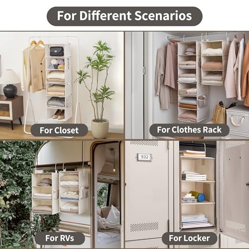 StorageWorks 6-Shelf Closet Organizers, Two 3-Shelf Separable Hanging Shelves for Closet, 12" D x 12" W x 48 3⁄4" H, Mixing of Beige, White & Ivory