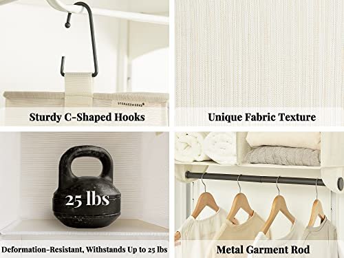 StorageWorks Hanging Closet Organizer with Garment Rod, 4 Section Closet Hanging Shelves, Hanging Clothes Cube Organizer, White & Ivory, 12 ¼" D x 24 ½" W x 28" H