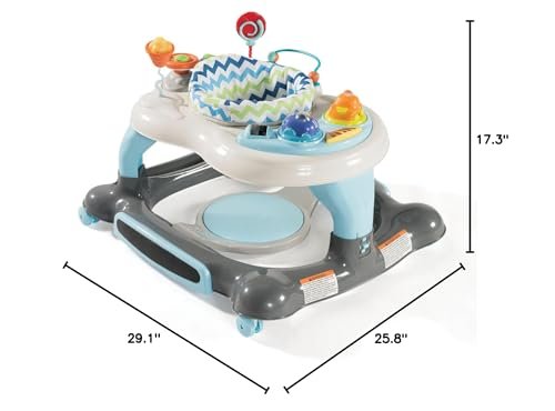 Storkcraft 3-in-1 Activity Walker and Rocker with Jumping Board Feeding Tray, Interactive Toy Tray for Toddlers Infants, Blue/Gray
