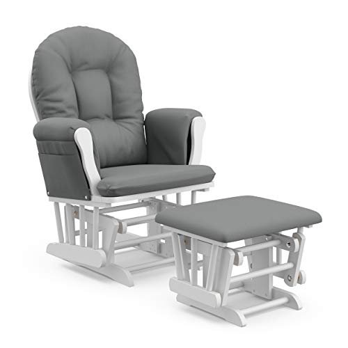 Storkcraft Premium Hoop Glider & Ottoman (White/Gray) β GREENGUARD Gold Certified Nursery Glider, Solid Wood Craftsmanship, Smooth-Gliding Nursery Chair and Ottoman, Award-Winning