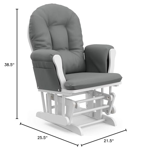 Storkcraft Premium Hoop Glider & Ottoman (White/Gray) — GREENGUARD Gold Certified Nursery Glider, Solid Wood Craftsmanship, Smooth-Gliding Nursery Chair and Ottoman, Award-Winning