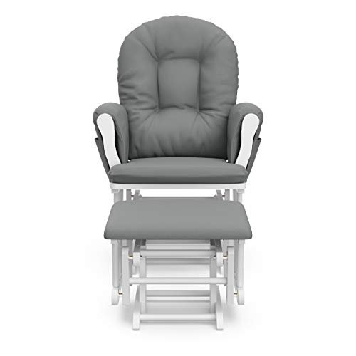 Storkcraft Premium Hoop Glider & Ottoman (White/Gray) — GREENGUARD Gold Certified Nursery Glider, Solid Wood Craftsmanship, Smooth-Gliding Nursery Chair and Ottoman, Award-Winning