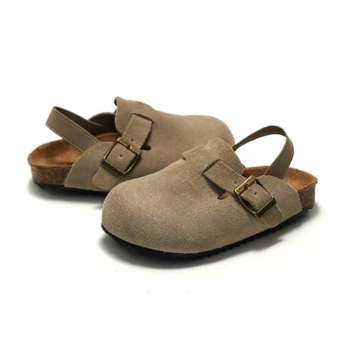 Suede Clogs for Girls Boys Unisex Toddler Slippers Slip-on Kids Shoes Indoor Outdoor Cute Sandals Classic Cork Adjustable Buckle