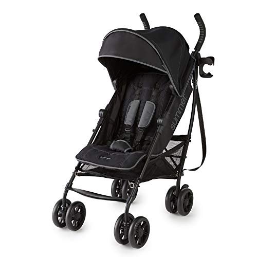 Summer Infant 3Dlite+ Convenience Stroller, Lightweight Umbrella Stroller with Oversized Canopy, Extra-Large Storage and Compact Fold, Black