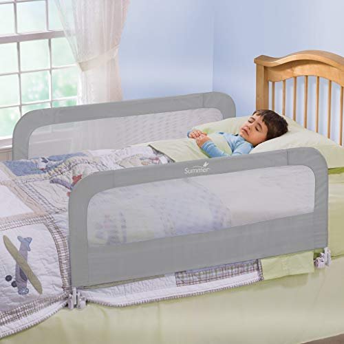 Summer Infant Double Safety Bedrail, Gray, Metal and Fabric Bedrail Set for Toddlers, 42.5” Long, Fits Twin, Full, and Queen Beds and Accommodates Thick Mattresses and Platform Beds