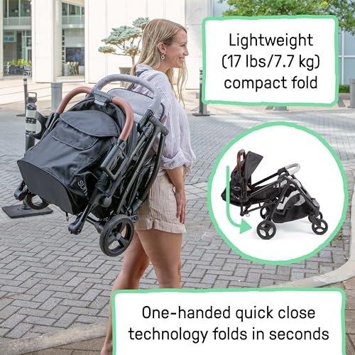 Summer Infant Ingenuity 3Dquickclose CS+ Compact Fold Stroller – Lightweight Stroller with Oversized Canopy, Extra-Large Storage and Compact Fold, Gray