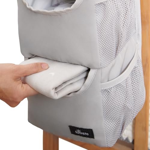 SUNEVNO Hanging Baby Diaper Caddy Organizer Diaper Stacker, Baby Crib Hanging Classified Storage Bag Organizer for Changing Table Crib Playard or Wall & Nursery Organization (Gray Bear)