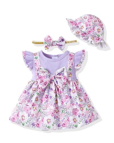 SUNNY PIGGY Baby Girl Clothes Newborn Infant Dress Outfit 0 3 6 9 12 18 24 Months Skirt Set Headband+Hat