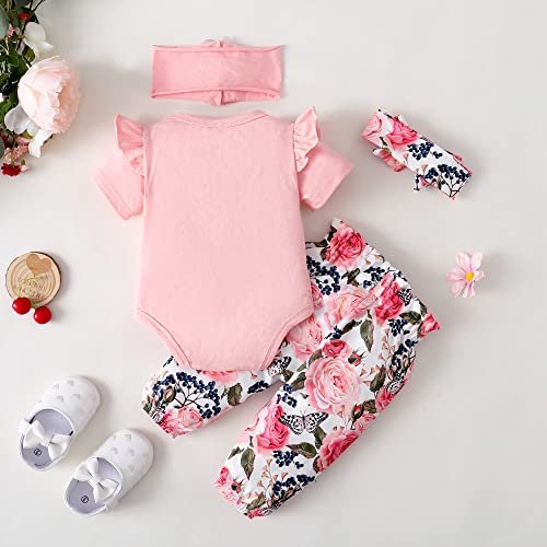 SUNNY PIGGY Newborn Infant Baby Girl Clothes Ruffle Romper Toddler Girl Floral Cotton Pant Sets Girls Clothing Outfit
