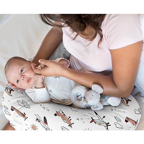 Sweet Jojo Designs Vintage Airplane Boy Nursing Pillow Cover Baby Breastfeeding Slipcover Infant Newborn Nursery Bottle Breast Feeding Pillowcase(Pillow NOT Included) - Airplanes Transportation Clouds