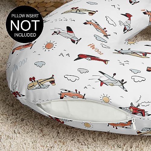 Sweet Jojo Designs Vintage Airplane Boy Nursing Pillow Cover Baby Breastfeeding Slipcover Infant Newborn Nursery Bottle Breast Feeding Pillowcase(Pillow NOT Included) - Airplanes Transportation Clouds