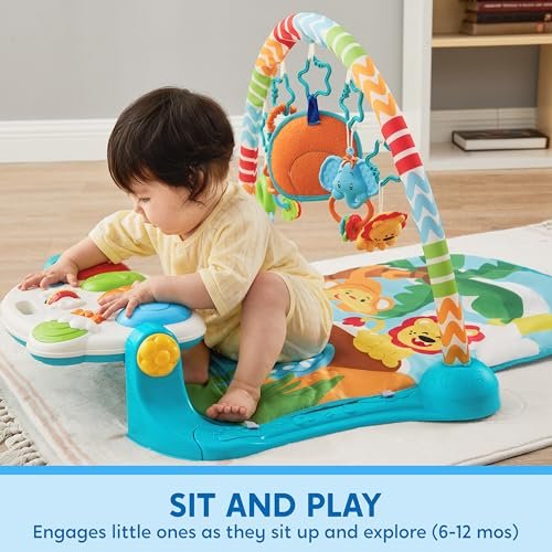 SYNCFUN Baby Play Mat, Tummy Time Mat Toys, Baby Musical Learning Toys 0-6 Months, Adorable Animal-Themed Play Gym with Piano Panel, Newborn Gifts for 0-3 6 9 12 Months