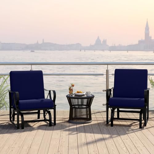Tangkula Outdoor Patio Glider, Metal Framed Gliding Chair with Cushion, Ergonomic Single-Person Outdoor Patio Chair with Curved Armrest, Smooth Rocking Arms for Porch, Patio (2)
