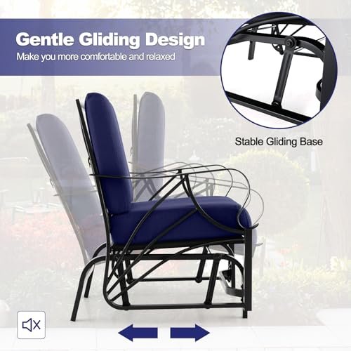 Tangkula Outdoor Patio Glider, Metal Framed Gliding Chair with Cushion, Ergonomic Single-Person Outdoor Patio Chair with Curved Armrest, Smooth Rocking Arms for Porch, Patio (2)