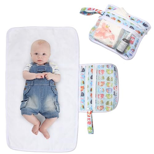 Teamoy Portable Diaper Changing Pad, Foldable Baby Changing Pad with Pockets, Portable Diaper Clutch for Baby, Washable Travel Diaper Change Mat for Home Travel, Owl