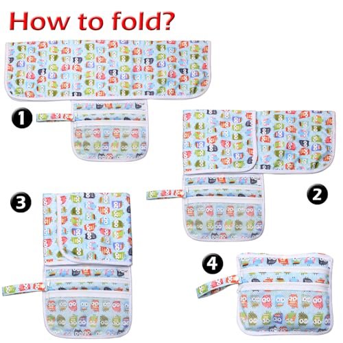 Teamoy Portable Diaper Changing Pad, Foldable Baby Changing Pad with Pockets, Portable Diaper Clutch for Baby, Washable Travel Diaper Change Mat for Home Travel, Owl