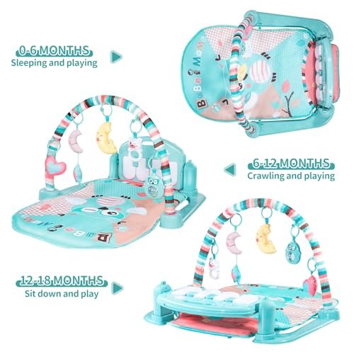 TEMI Baby Gym Toys & Activity Play Mat, Kick and Play Piano Gym Center with Music and Lights, Electronic Learning Toys for Infants, Toddlers, Newborn, Girls and Boys Ages 1 to 36 Months