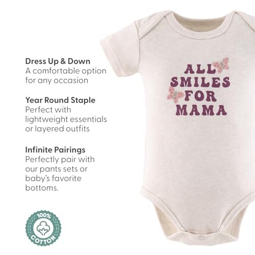 The Peanutshell Baby Girl Short Sleeve Bodysuits - 100% Cotton Infant Outfits, 0-24 Months - Rainbow Safari