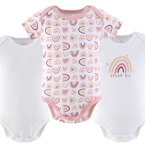 The Peanutshell Baby Girl Short Sleeve Bodysuits - 100% Cotton Infant Outfits, 0-24 Months - Rainbow Safari