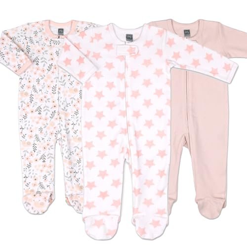 The Peanutshell Baby Sleepers for Girls Set of 3 - Soft Cotton Footed Pajamas for Newborns, Infants & Toddlers - Flower