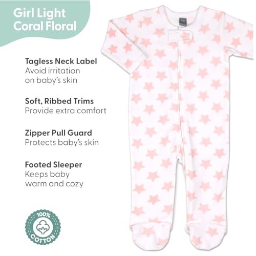 The Peanutshell Baby Sleepers for Girls Set of 3 - Soft Cotton Footed Pajamas for Newborns, Infants & Toddlers - Flower