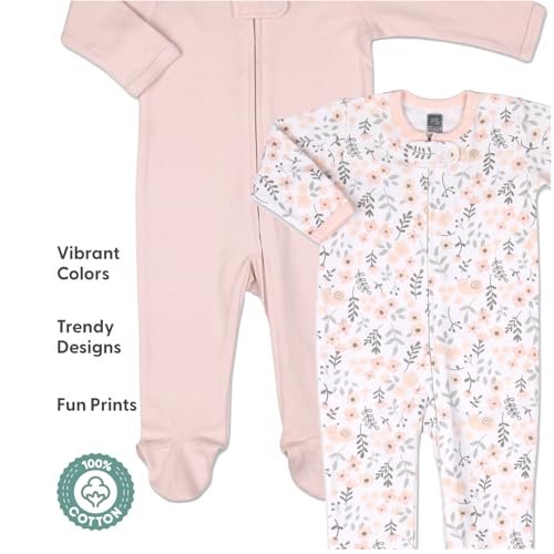 The Peanutshell Baby Sleepers for Girls Set of 3 - Soft Cotton Footed Pajamas for Newborns, Infants & Toddlers - Flower