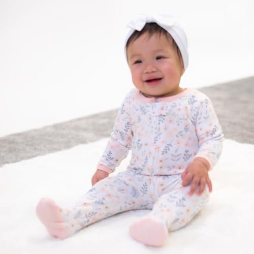 The Peanutshell Baby Sleepers for Girls Set of 3 - Soft Cotton Footed Pajamas for Newborns, Infants & Toddlers - Flower