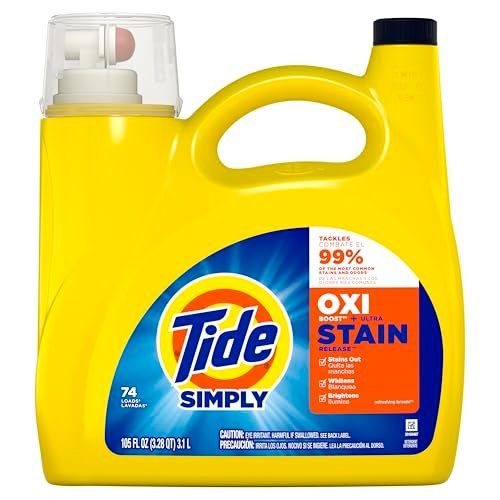 Tide Simply Oxi Boost + Ultra Stain Release, 105 fl oz, 74 Loads, Tough on Stains, Whitens, Brightens, Refreshing Breeze Scent