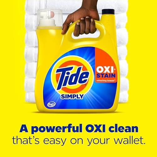 Tide Simply Oxi Boost + Ultra Stain Release, 162 fl oz, 115 Loads, Tough on Stains, Whitens, Brightens, Refreshing Breeze Scent