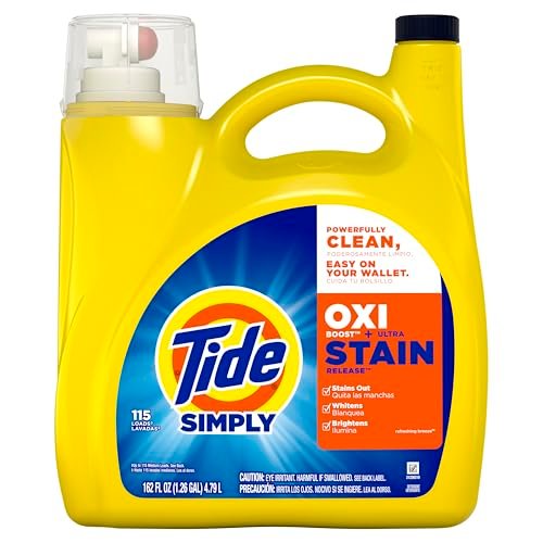 Tide Simply Oxi Boost + Ultra Stain Release, 162 fl oz, 115 Loads, Tough on Stains, Whitens, Brightens, Refreshing Breeze Scent