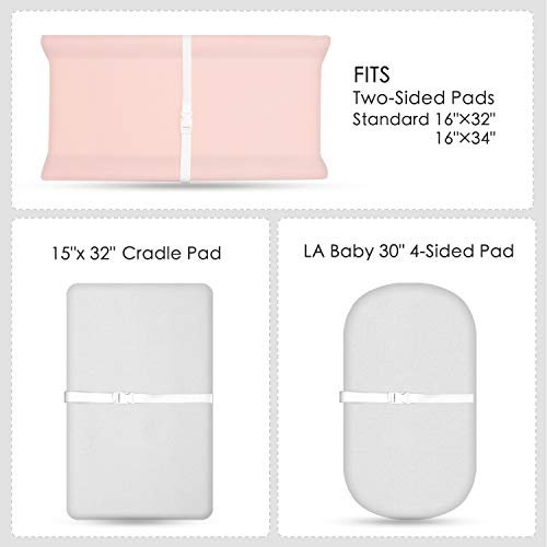 TILLYOU Changing Pad Cover Set in Soft Jersey Material Diaper Changing Table Sheets - Fits 32"/34''x16 Contoured Pad for Babies,Peachy Pink & Lt Gray