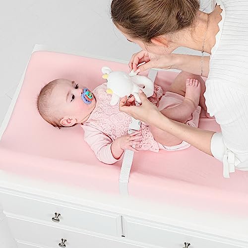 TILLYOU Changing Pad Cover Set in Soft Jersey Material Diaper Changing Table Sheets - Fits 32"/34''x16 Contoured Pad for Babies,Peachy Pink & Lt Gray
