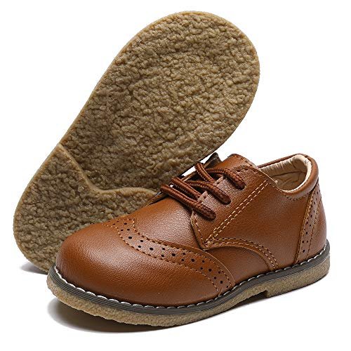 Timatego Toddler Boys Girls Oxford Shoes PU Leather Lace Up School Loafer Flats Baby Infant Uniform Dress Shoes(Toddler/Little Kid)