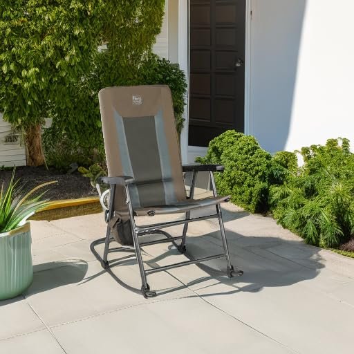 TIMBER RIDGE Foldable Padded Rocking Chair for Outdoor, High Back and Heavy Duty, Portable for Camping, Patio, Lawn, Garden, Yard or Balcony, Supports 300lbs (Brown)