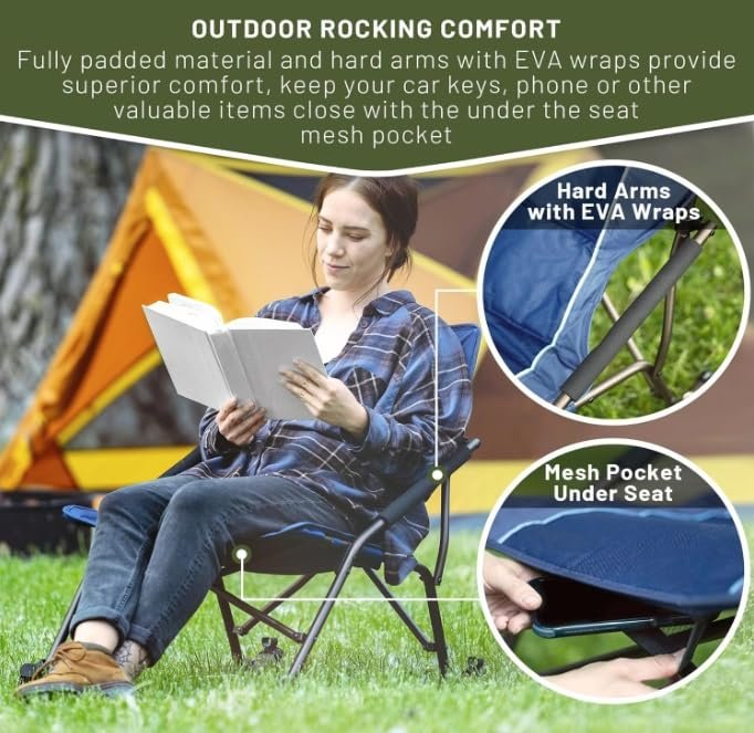TIMBER RIDGE Folding Rocking Camping Chair - Portable Outdoor Rocker Chair with Carry Bag - Supports 250 lbs