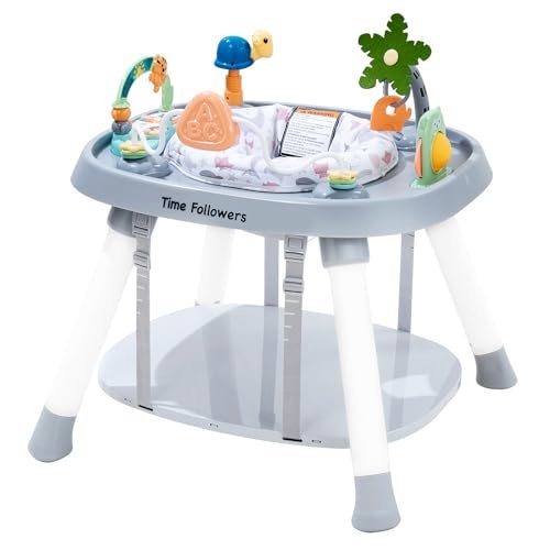 Time Followers® Baby Activity Center | 3-Stage 4Modes Standing Play Table | Baby Essential,Exersaucer, Jumper & Bouncer | Montessori-Inspired Design for Ages 6M+ (Grey)