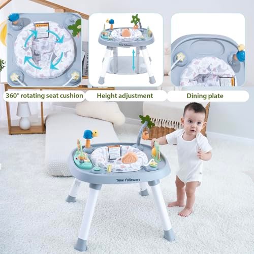 Time Followers® Baby Activity Center | 3-Stage 4Modes Standing Play Table | Baby Essential,Exersaucer, Jumper & Bouncer | Montessori-Inspired Design for Ages 6M+ (Grey)