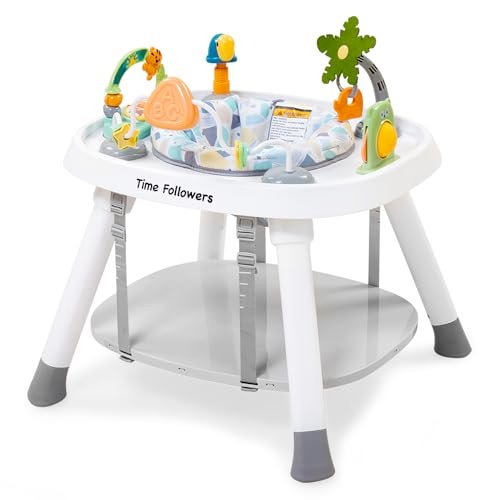 Time Followers® Baby Activity Center | 3-Stage 4Modes Standing Play Table | Baby Essential,Exersaucer, Jumper & Bouncer | Montessori-Inspired Design for Ages 6M+ (White)