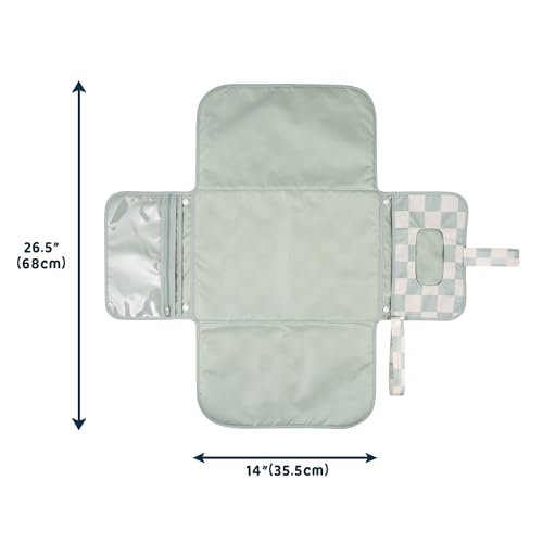 Tiny Twinkle Portable Diaper Changing Pad-Foldable Waterproof Changing Mat&Portable Changing Pad for Travel,Baby Changing Station with Smart Wipes Pocket&Storage (Sage Checkers)