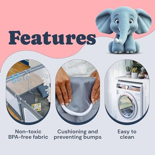 Todale 50”×50” Baby Playpen - Safe Infant & Toddler Gate for Crib - Portable Floor Yard with Anti-Slip Base and Breathable Mesh in Gray - Playpen for Babies and Toddlers, Gray
