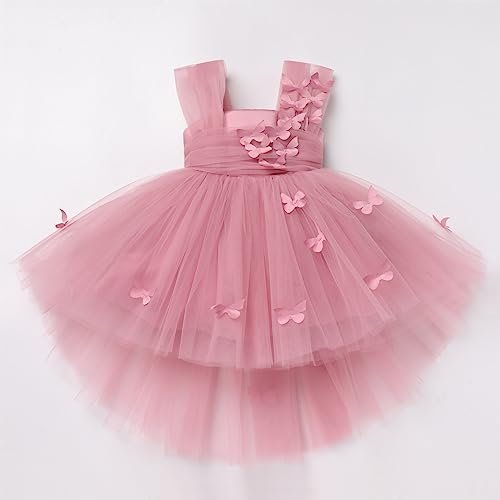Toddler Baby Flower Girls Sequins Bowknot High Low Tutu Dress Petal Lace Princess Pageant Wedding Birthday Party Formal Gown