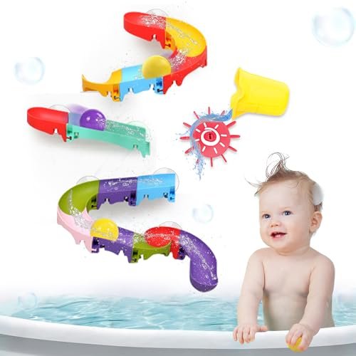 Toddler Bath Toys, Bathtub Toys Ball Slide Track, DIY Shower Toys with Suction Cups, Christmas Birthday Bath Fun Time Gifts Toys for Girls and Boys Age 2 3 4 5 6