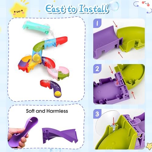 Toddler Bath Toys, Bathtub Toys Ball Slide Track, DIY Shower Toys with Suction Cups, Christmas Birthday Bath Fun Time Gifts Toys for Girls and Boys Age 2 3 4 5 6