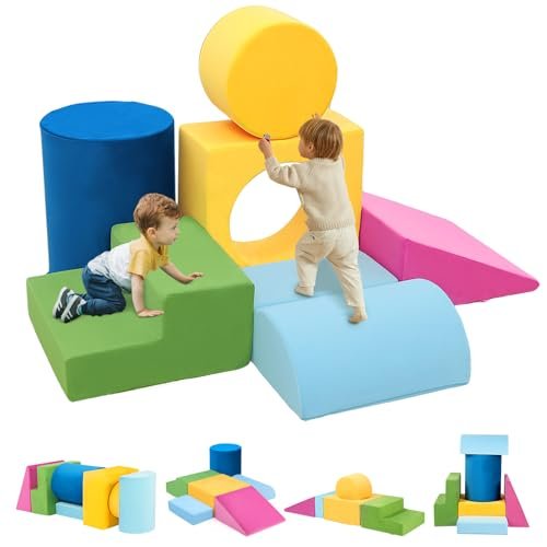 Toddler Climbing Toys Indoor, 7-Piece Colourful Foam Climbing Blocks, Soft Play Climbing for Toddlers, Modular Crawling & Sliding Play Set for Toddlers 1-3 Years Old