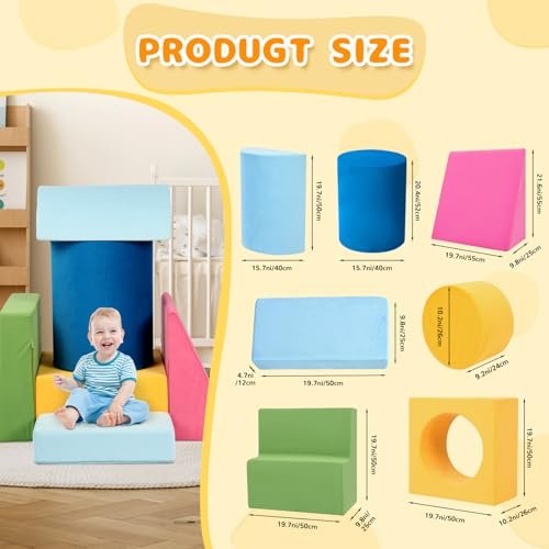 Toddler Climbing Toys Indoor, 7-Piece Colourful Foam Climbing Blocks, Soft Play Climbing for Toddlers, Modular Crawling & Sliding Play Set for Toddlers 1-3 Years Old