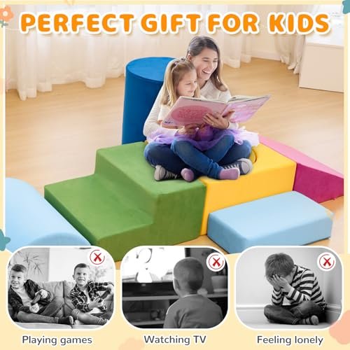 Toddler Climbing Toys Indoor, 7-Piece Colourful Foam Climbing Blocks, Soft Play Climbing for Toddlers, Modular Crawling & Sliding Play Set for Toddlers 1-3 Years Old