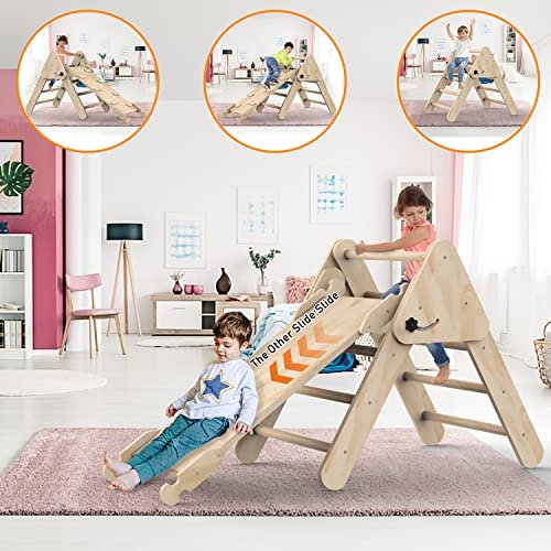 Toddler Climbing Toys Indoor, Montessori Climbing Set with Triangle Climber, Arch Ramp, Rock Climber, Slide, Rocker, Wooden Montessori Toys for Toddlers