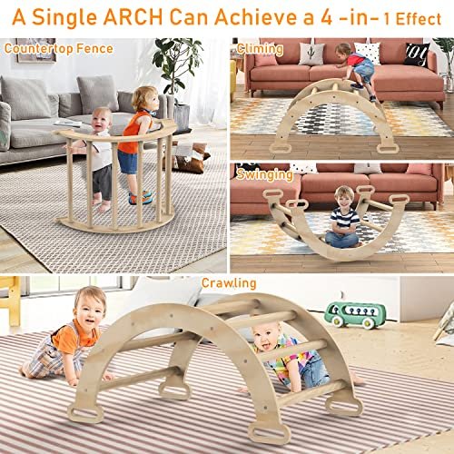 Toddler Climbing Toys Indoor, Montessori Climbing Set with Triangle Climber, Arch Ramp, Rock Climber, Slide, Rocker, Wooden Montessori Toys for Toddlers