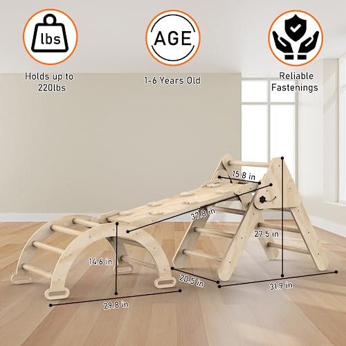 Toddler Climbing Toys Indoor, Montessori Climbing Set with Triangle Climber, Arch Ramp, Rock Climber, Slide, Rocker, Wooden Montessori Toys for Toddlers